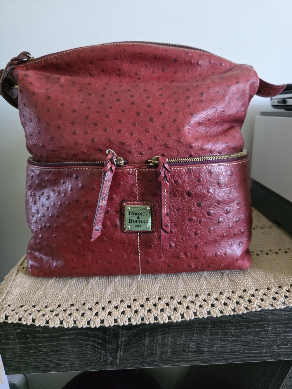 Dooney & Bourke Red Ostrich-Embossed Leather Crossbody Bag